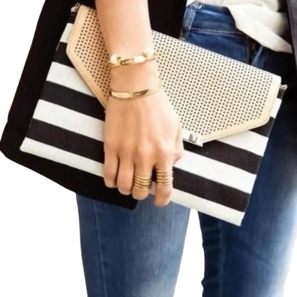 STELLA & DOT: Always By Your Side Striped Clutch Purse Small Handbag